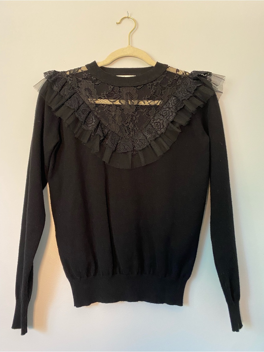 Molly Bracken Black Lace Ruffle Sweater S
